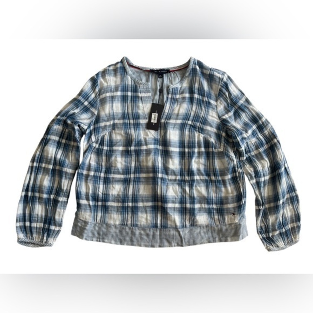 NWT Tommy Hilfiger Blue and White Plaid Blouse - Picture 1 of 10